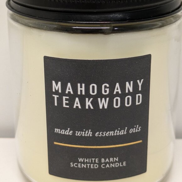 NEW! White Barn for Bath & Body Works Mahogany Teakwood Glass Candle, 7oz. - Picture 1 of 4